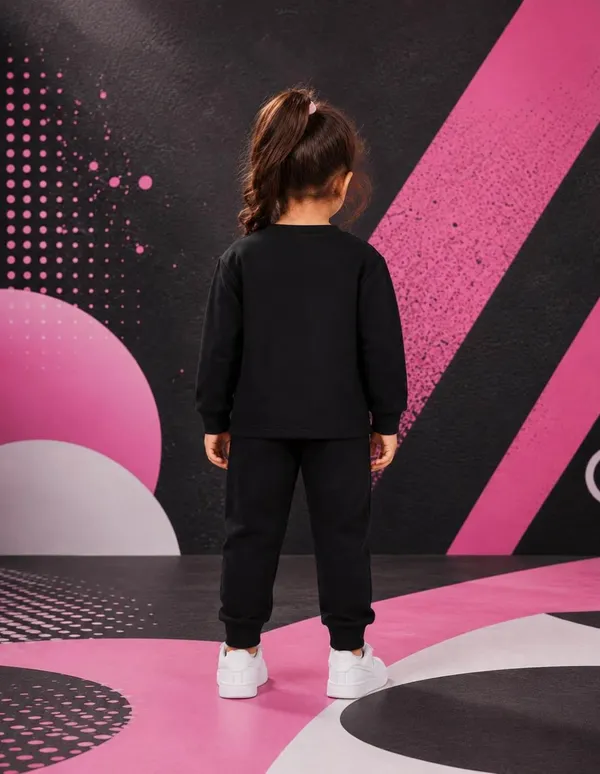 NUSYL_Girls_Black_Little_Princess_Text_Printed_Cotton_Blend_T-shirts_and_Joggers_|_Girls's_Regular_Length_T-shirts_and_Regular_Jogger