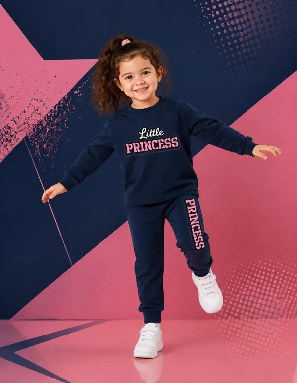NUSYL_Girls_Navy_Little_Princess_Text_Printed_Cotton_Blend_T-shirts_and_Joggers_|_Girls's_Regular_Length_T-shirts_and_Regular_Jogger