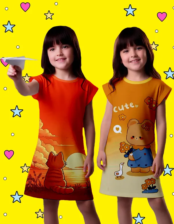 Nusyl_Girls_Yellow_&_Orange_Cat_Printed_&_Cute_Text_Printed_Dresses_Pack_Of_2_Soft_&_Comfortable_Dresses_Cozy_Summer_Wear_For_Kids_&_Teen_Girls