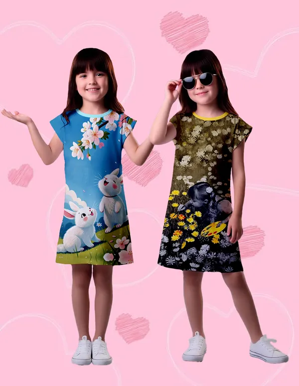 Nusyl_Girls_Yellow_&_Sky_Blue_Rabbit_Printed_&_Girl_Printed_Dresses_Pack_Of_2_Soft_&_Comfortable_Dresses_Cozy_Summer_Wear_For_Kids_&_Teen_Girls