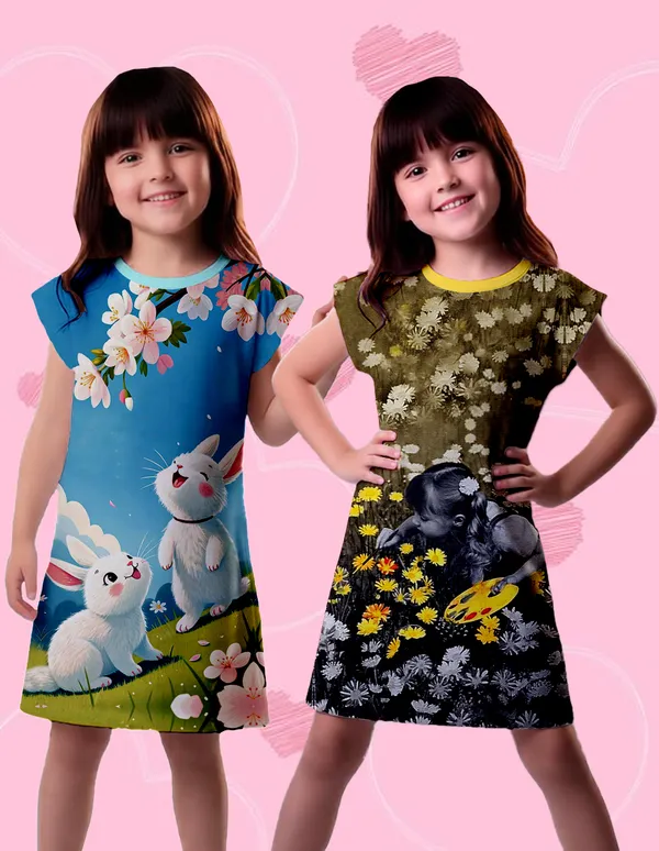 Nusyl_Girls_Yellow_&_Sky_Blue_Rabbit_Printed_&_Girl_Printed_Dresses_Pack_Of_2_Soft_&_Comfortable_Dresses_Cozy_Summer_Wear_For_Kids_&_Teen_Girls