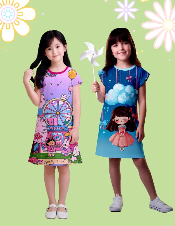 Nusyl_Girls_Hot_Pink_&_Sky_Blue_Girl_Printed_Dresses_Pack_Of_2_Soft_&_Comfortable_Dresses_Cozy_Summer_Wear_For_Kids_&_Teen_Girls