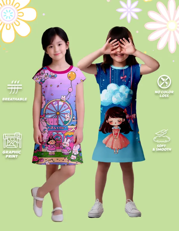 Nusyl_Girls_Hot_Pink_&_Sky_Blue_Girl_Printed_Dresses_Pack_Of_2_Soft_&_Comfortable_Dresses_Cozy_Summer_Wear_For_Kids_&_Teen_Girls
