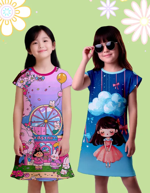 Nusyl_Girls_Hot_Pink_&_Sky_Blue_Girl_Printed_Dresses_Pack_Of_2_Soft_&_Comfortable_Dresses_Cozy_Summer_Wear_For_Kids_&_Teen_Girls