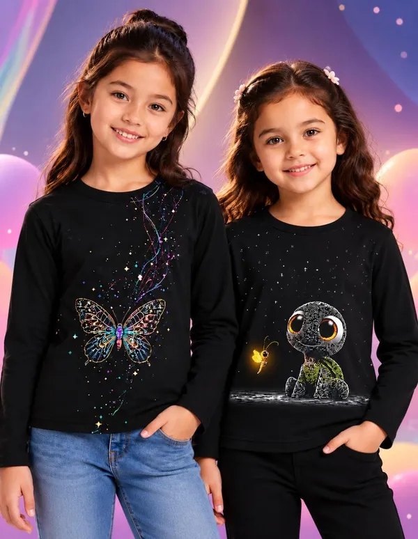 Nusyl_Girls_Pack_of_2_Black_Butterfly_Printed_&_Keep_Glowing_Text_Printed_Full_Sleeve_Tshirts