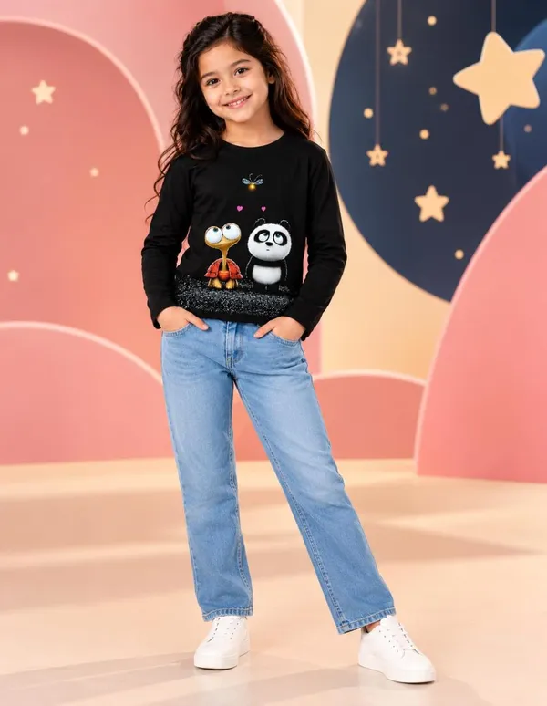 Nusyl_Girls_Pack_of_2_Black_Panda_Printed_&_Girl_Printed_Full_Sleeve_Tshirts