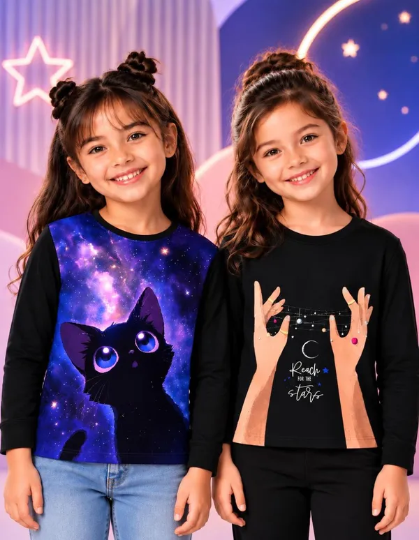 Nusyl_Girls_Pack_of_2_Black_Cat_Printed_&_Hands_Printed_Full_Sleeve_Tshirts