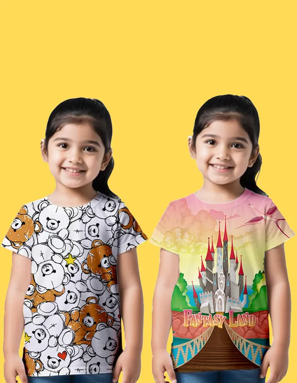 Nusyl_Girl_White_Teddy_Printed_&_Castle_Printed_Half_Sleeves_Pack_Of_2_T_Shirts_Soft_&_Comfortable_Half_Sleeve_T_Shirts_Cozy_Summer_Wear_For_Kids_&_Teen_Girls