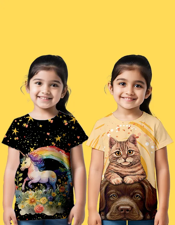 Nusyl_Girl_Black_&_Yellow_Unicorn_Printed_&_Cat_Printed_&_Dog_Printed_Half_Sleeves_Pack_Of_2_T_Shirts_Soft_&_Comfortable_Half_Sleeve_T_Shirts_Cozy_Summer_Wear_For_Kids_&_Teen_Girls