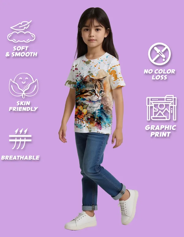 Nusyl_Girl_White_Cat_Printed_&_Queen'S_Castle_Text_Printed_Half_Sleeves_Pack_Of_2_T_Shirts_Soft_&_Comfortable_Half_Sleeve_T_Shirts_Cozy_Summer_Wear_For_Kids_&_Teen_Girls