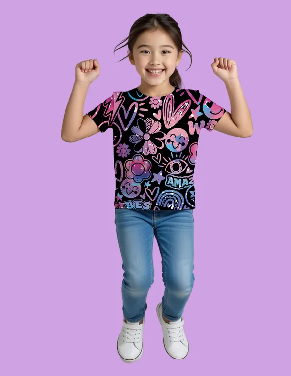 Nusyl_Girl_Black_&_Hot_Pink_Smile_Printed_&_Girl_Printed_Half_Sleeves_Pack_Of_2_T_Shirts_Soft_&_Comfortable_Half_Sleeve_T_Shirts_Cozy_Summer_Wear_For_Kids_&_Teen_Girls