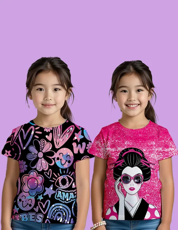 Nusyl_Girl_Black_&_Hot_Pink_Smile_Printed_&_Girl_Printed_Half_Sleeves_Pack_Of_2_T_Shirts_Soft_&_Comfortable_Half_Sleeve_T_Shirts_Cozy_Summer_Wear_For_Kids_&_Teen_Girls