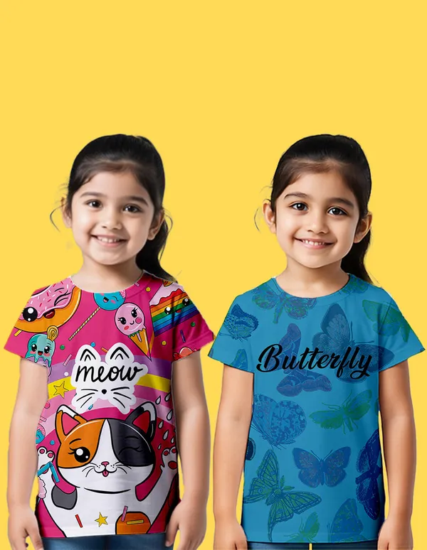 Nusyl_Girl_Hot_Pink_&_Sky_Blue_Cat_Printed_&_Butterfly_Printed_Half_Sleeves_Pack_Of_2_T_Shirts_Soft_&_Comfortable_Half_Sleeve_T_Shirts_Cozy_Summer_Wear_For_Kids_&_Teen_Girls