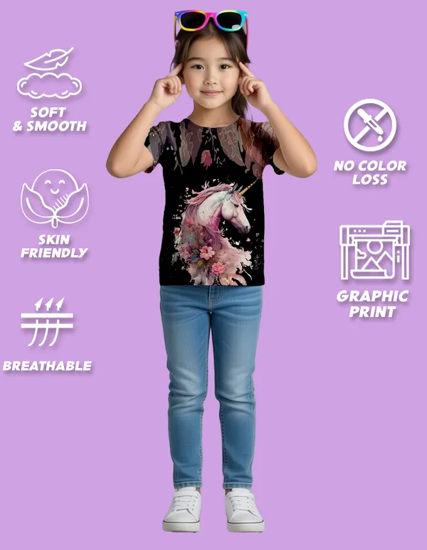 Nusyl_Girl_Hot_Pink_&_Black_Unicorn_Printed_&_Flower_Printed_Half_Sleeves_Pack_Of_2_T_Shirts_Soft_&_Comfortable_Half_Sleeve_T_Shirts_Cozy_Summer_Wear_For_Kids_&_Teen_Girls
