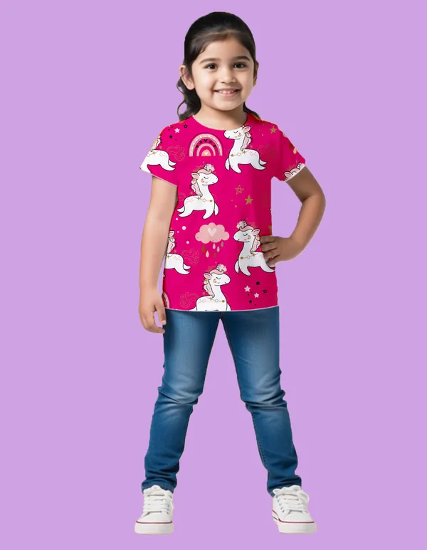 Nusyl_Girl_Hot_Pink_&_Black_Unicorn_Printed_&_Flower_Printed_Half_Sleeves_Pack_Of_2_T_Shirts_Soft_&_Comfortable_Half_Sleeve_T_Shirts_Cozy_Summer_Wear_For_Kids_&_Teen_Girls