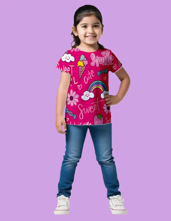 Nusyl_Girl_Hot_Pink_&_Sky_Blue_Dancing_Girl_Printed_&_Smile_Text_Printed_Half_Sleeves_Pack_Of_2_T_Shirts_Soft_&_Comfortable_Half_Sleeve_T_Shirts_Cozy_Summer_Wear_For_Kids_&_Teen_Girls