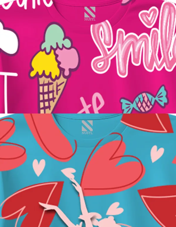 Nusyl_Girl_Hot_Pink_&_Sky_Blue_Dancing_Girl_Printed_&_Smile_Text_Printed_Half_Sleeves_Pack_Of_2_T_Shirts_Soft_&_Comfortable_Half_Sleeve_T_Shirts_Cozy_Summer_Wear_For_Kids_&_Teen_Girls