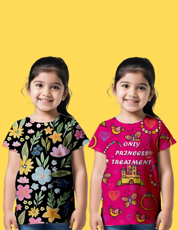 Nusyl_Girl_Black_&_Hot_Pink_Flower_Printed_&_Princess_Text_Printed_Half_Sleeves_Pack_Of_2_T_Shirts_Soft_&_Comfortable_Half_Sleeve_T_Shirts_Cozy_Summer_Wear_For_Kids_&_Teen_Girls