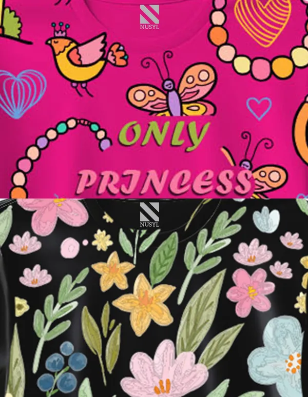 Nusyl_Girl_Black_&_Hot_Pink_Flower_Printed_&_Princess_Text_Printed_Half_Sleeves_Pack_Of_2_T_Shirts_Soft_&_Comfortable_Half_Sleeve_T_Shirts_Cozy_Summer_Wear_For_Kids_&_Teen_Girls