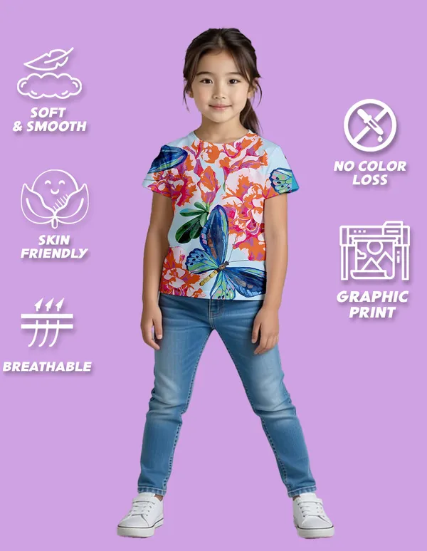 Nusyl_Girl_Hot_Pink_&_Sky_Blue_Flower_Printed_&_Butterfly_Printed_Half_Sleeves_Pack_Of_2_T_Shirts_Soft_&_Comfortable_Half_Sleeve_T_Shirts_Cozy_Summer_Wear_For_Kids_&_Teen_Girls