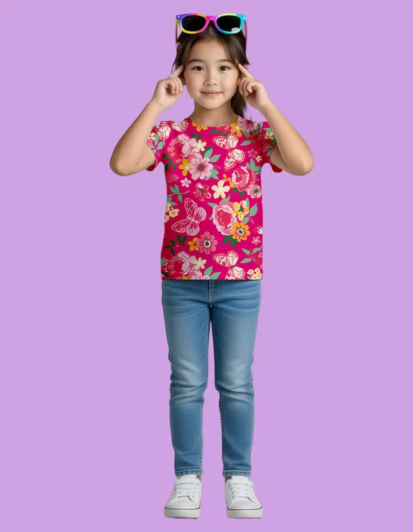 Nusyl_Girl_Hot_Pink_&_Sky_Blue_Flower_Printed_&_Butterfly_Printed_Half_Sleeves_Pack_Of_2_T_Shirts_Soft_&_Comfortable_Half_Sleeve_T_Shirts_Cozy_Summer_Wear_For_Kids_&_Teen_Girls