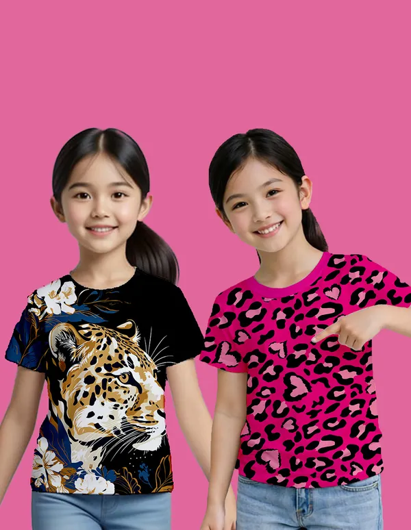 Nusyl_Girl_Black_&_Hot_Pink_Panther_Printed_&_Panther_Spots_Printed_Half_Sleeves_Pack_Of_2_T_Shirts_Soft_&_Comfortable_Half_Sleeve_T_Shirts_Cozy_Summer_Wear_For_Kids_&_Teen_Girls