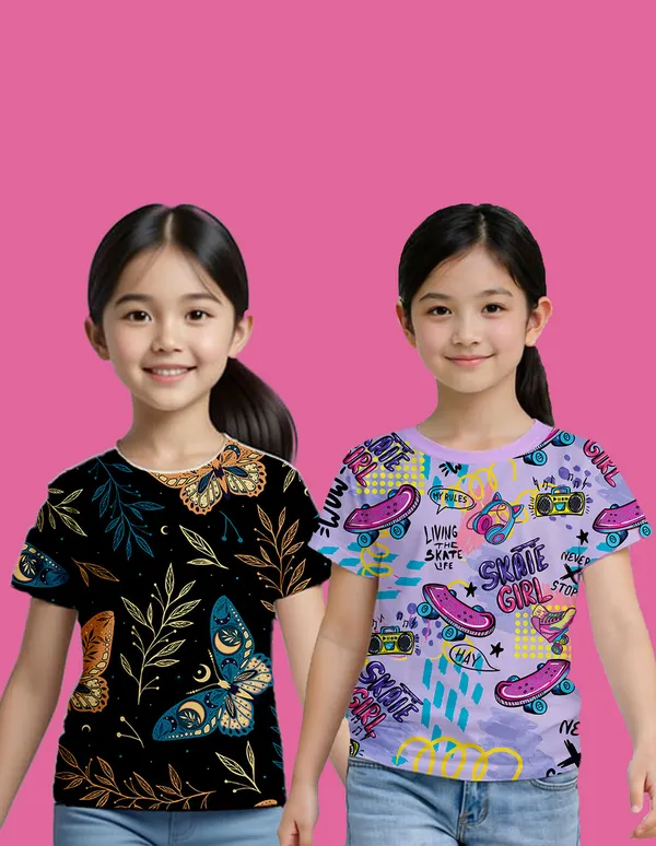 Nusyl_Girl_Black_&_Lilac_Butterfly_Printed_&_Skate_Girl_Text_Printed_Half_Sleeves_Pack_Of_2_T_Shirts_Soft_&_Comfortable_Half_Sleeve_T_Shirts_Cozy_Summer_Wear_For_Kids_&_Teen_Girls