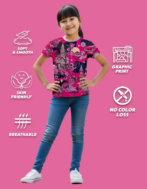 Nusyl_Girl_Hot_Pink_&_Lilac_Castle_Printed_&_Cute_Text_Printed_Half_Sleeves_Pack_Of_2_T_Shirts_Soft_&_Comfortable_Half_Sleeve_T_Shirts_Cozy_Summer_Wear_For_Kids_&_Teen_Girls