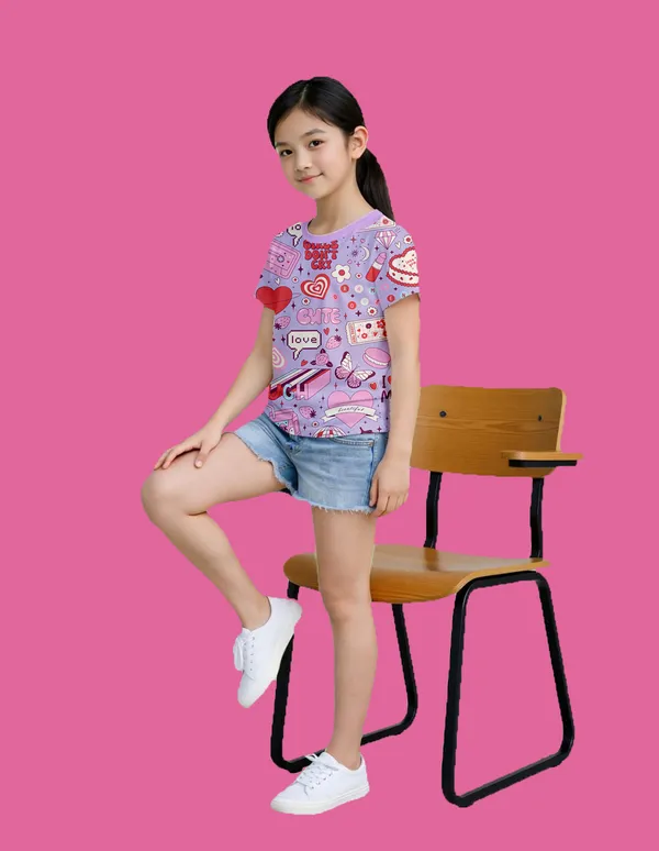 Nusyl_Girl_Hot_Pink_&_Lilac_Castle_Printed_&_Cute_Text_Printed_Half_Sleeves_Pack_Of_2_T_Shirts_Soft_&_Comfortable_Half_Sleeve_T_Shirts_Cozy_Summer_Wear_For_Kids_&_Teen_Girls