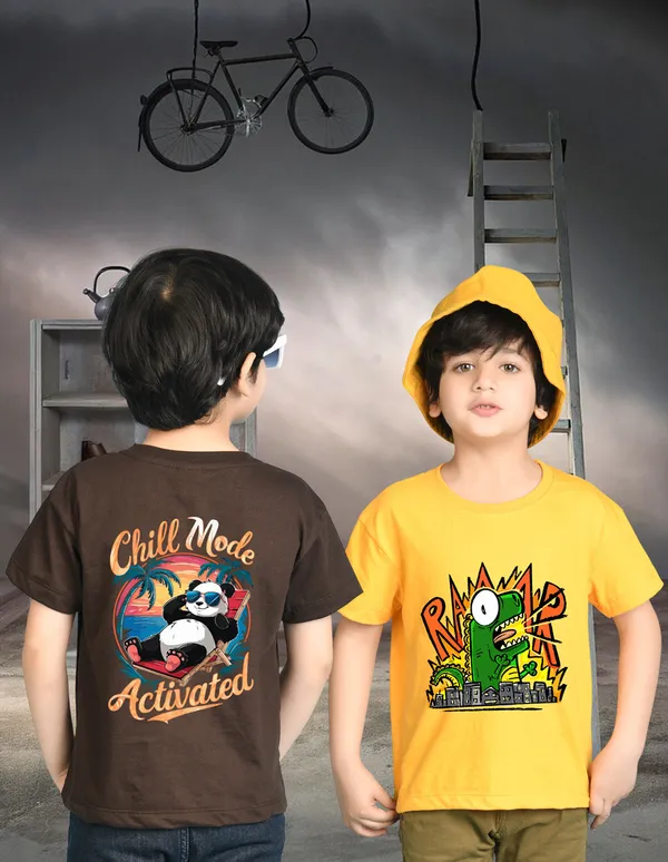 Nusyl_Boy_Brown_&_Yellow_Panda_Printed_&_Chill_Mode_Activated_Text_Printed_Drop_Shoulder_T_Shirts_Pack_Of_2_Soft_&_Comfortable_Drop_Shoulder_T_Shirts_Cozy_Summer_Wear_For_Kids_&_Teen_Boys