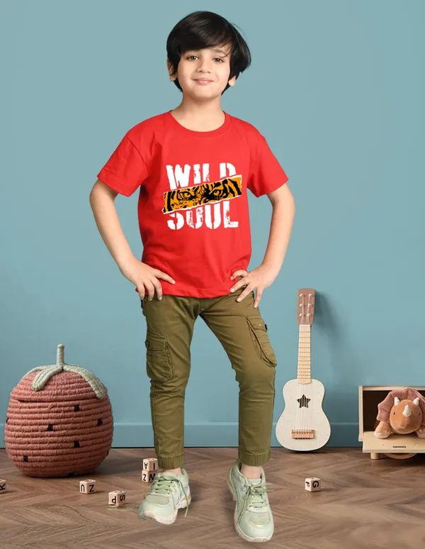 Nusyl_Boy_Green_&_Red_Lion_Printed_&_Wild_Text_Printed_Drop_Shoulder_T_Shirts_Pack_Of_2_Soft_&_Comfortable_Drop_Shoulder_T_Shirts_Cozy_Summer_Wear_For_Kids_&_Teen_Boys