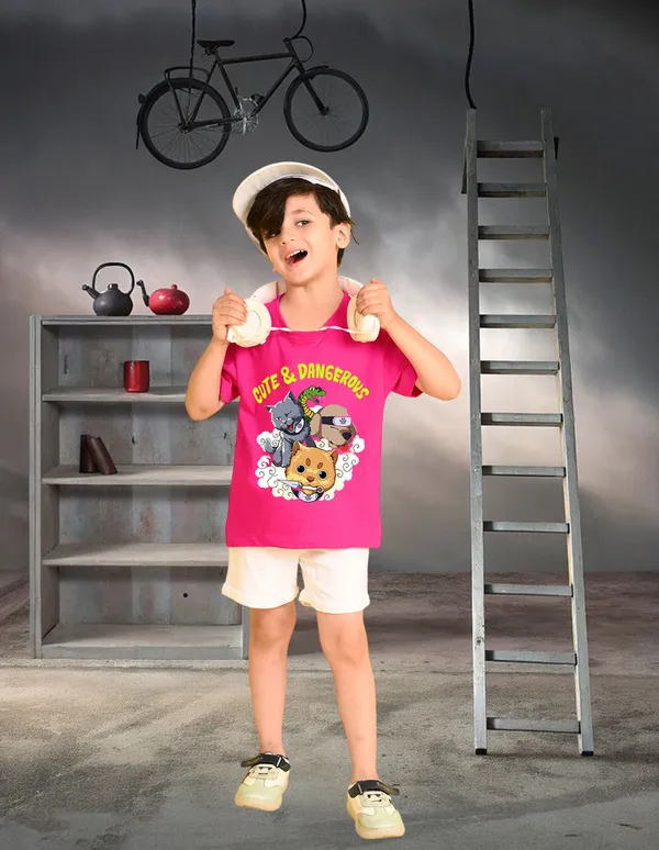 Nusyl_Boy_Yellow_&_Hot_Pink_Cats_Printed_&_Dangerous_Text_Printed_Drop_Shoulder_T_Shirts_Pack_Of_2_Soft_&_Comfortable_Drop_Shoulder_T_Shirts_Cozy_Summer_Wear_For_Kids_&_Teen_Boys