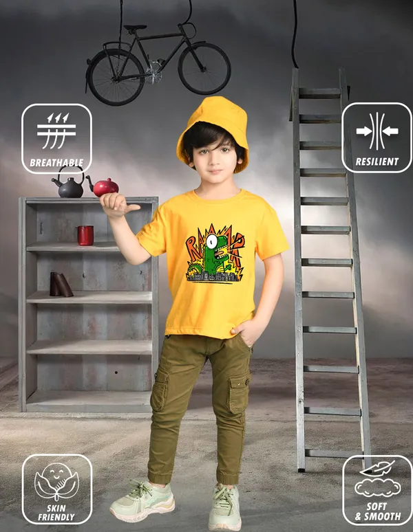 Nusyl_Boy_Yellow_&_Hot_Pink_Cats_Printed_&_Dangerous_Text_Printed_Drop_Shoulder_T_Shirts_Pack_Of_2_Soft_&_Comfortable_Drop_Shoulder_T_Shirts_Cozy_Summer_Wear_For_Kids_&_Teen_Boys