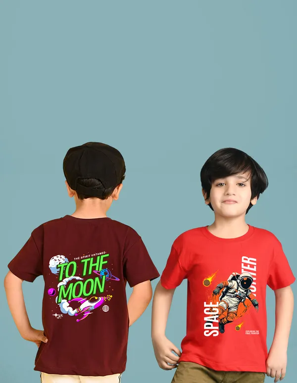 Nusyl_Boy_Red_&_Wine_Moon_Text_Printed_&_Space_Text_Printed_Drop_Shoulder_T_Shirts_Pack_Of_2_Soft_&_Comfortable_Drop_Shoulder_T_Shirts_Cozy_Summer_Wear_For_Kids_&_Teen_Boys