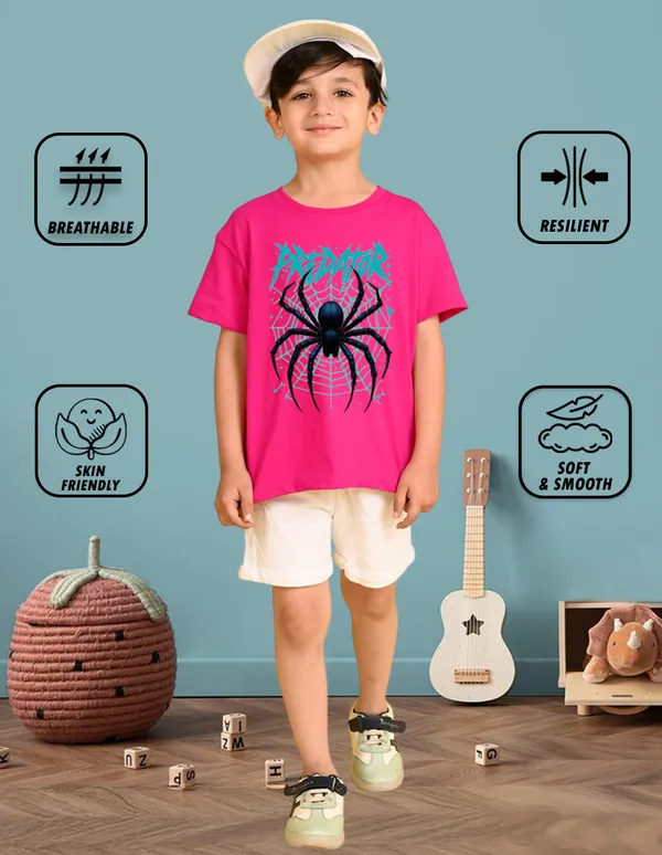 Nusyl_Boy_Hot_Pink_&_Wine_Spider_Printed_&_Tiger_Printed_Drop_Shoulder_T_Shirts_Pack_Of_2_Soft_&_Comfortable_Drop_Shoulder_T_Shirts_Cozy_Summer_Wear_For_Kids_&_Teen_Boys