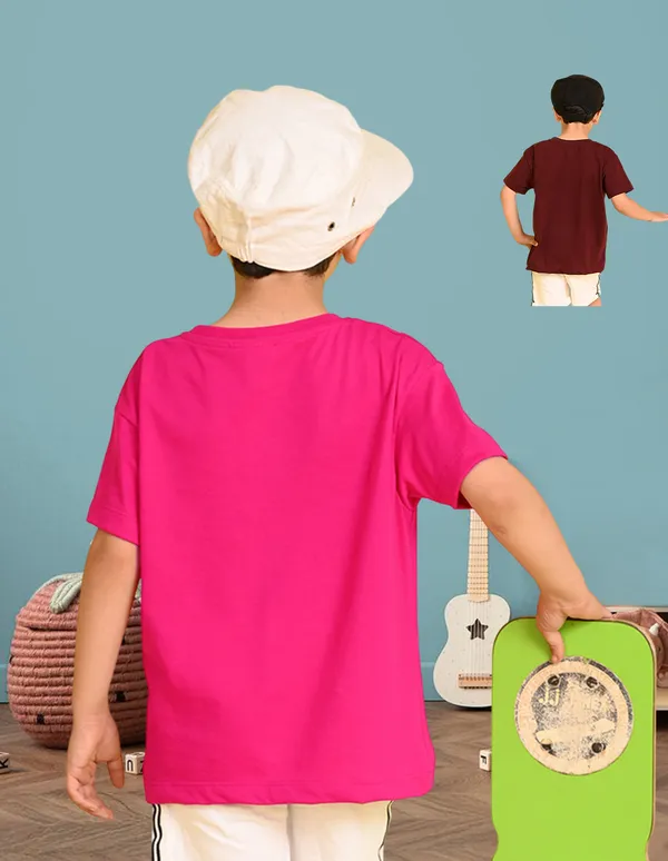 Nusyl_Boy_Hot_Pink_&_Wine_Spider_Printed_&_Tiger_Printed_Drop_Shoulder_T_Shirts_Pack_Of_2_Soft_&_Comfortable_Drop_Shoulder_T_Shirts_Cozy_Summer_Wear_For_Kids_&_Teen_Boys