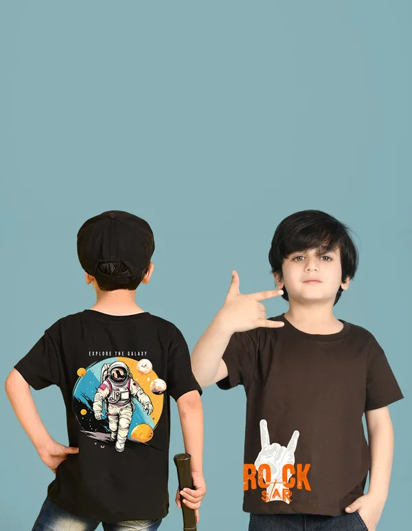 Nusyl_Boy_Black_&_Brown_Astronaut_Printed_&_Rock_Star_Text_Printed_Drop_Shoulder_T_Shirts_Pack_Of_2_Soft_&_Comfortable_Drop_Shoulder_T_Shirts_Cozy_Summer_Wear_For_Kids_&_Teen_Boys