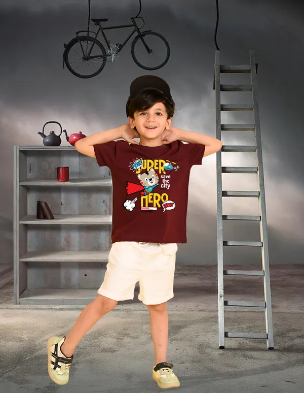 Nusyl_Boy_Sky_Blue_&_Wine_Lion_Printed_&_Cat_Printed_Drop_Shoulder_T_Shirts_Pack_Of_2_Soft_&_Comfortable_Drop_Shoulder_T_Shirts_Cozy_Summer_Wear_For_Kids_&_Teen_Boys
