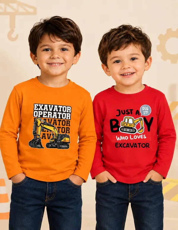 Nusyl_Boys_Pack_of_2_Red_&_Orange_Excavator_Text_Printed_&_Excavator_operator_Text_Printed_Full_Sleeve_Tshirts