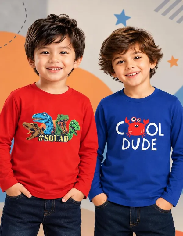 Nusyl_Boys_Pack_of_2_Red_&_Royal_Blue_Dinosaurs_Printed_&_Cool_Dude_Text_Printed_Full_Sleeve_Tshirts