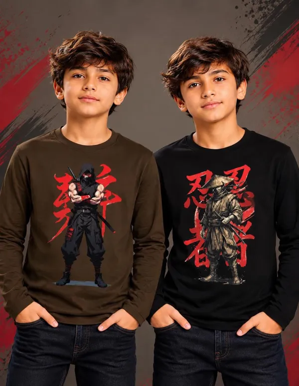 Nusyl_Boys_Pack_of_2_Brown_&_Black_Anime_Printed_&_Anime_Printed_Full_Sleeve_Tshirts