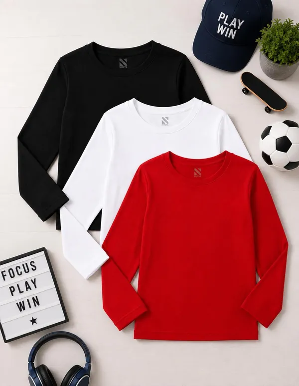 Nusyl_Boys_Black,_White_and_Red_Solid_Tshirts