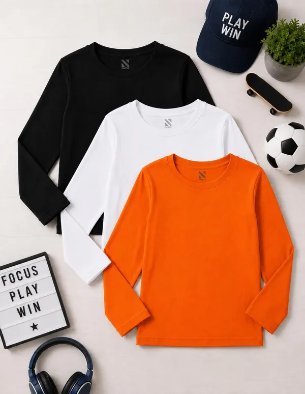 Nusyl_Boys_Black,_White_and_Orange_Solid_Tshirts