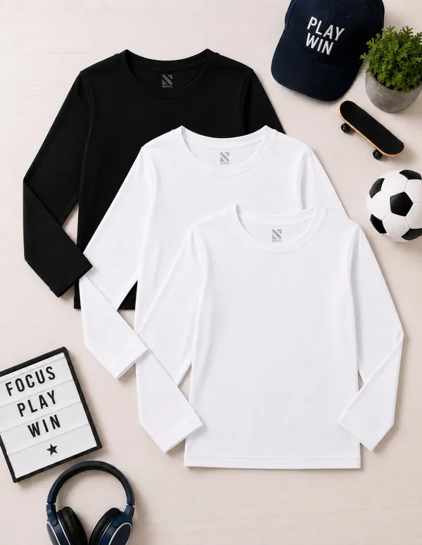 Nusyl_Boys_White,_Black_and_White_Solid_Tshirts