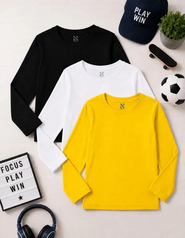 Nusyl_Boys_Black,_White_and_Yellow_Solid_Tshirts