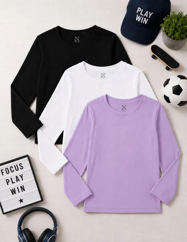 Nusyl_Boys_Black,_White_and_Lilac_Solid_Tshirts