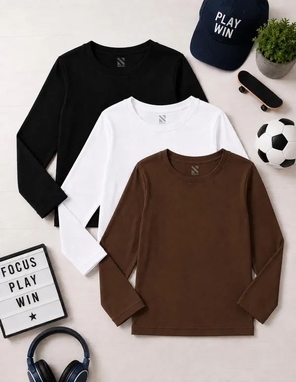 Nusyl_Boys_Black,_White_and_Brown_Solid_Tshirts