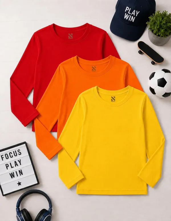 Nusyl_Boys_Red,_Orange_and_Yellow_Solid_Tshirts