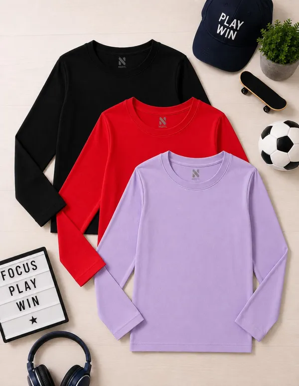Nusyl_Boys_Black,_Red_and_Lilac_Solid_Tshirts