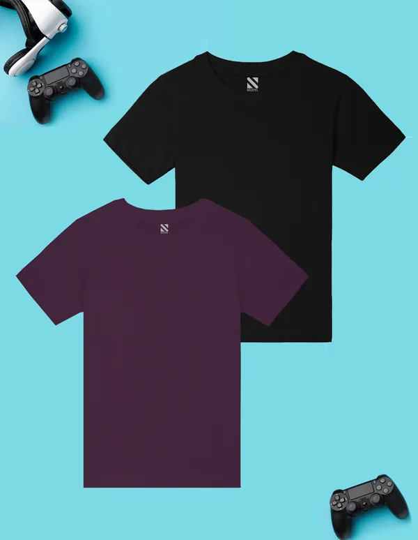Nusyl_Boy_Black_&_Wine_Solid_Regular_T_Shirts_Pack_Of_2_Soft_&_Comfortable_Half_Sleeves_Regular_T_Shirts_Cozy_Summer_Wear_For_Kids_&_Teen_Boys